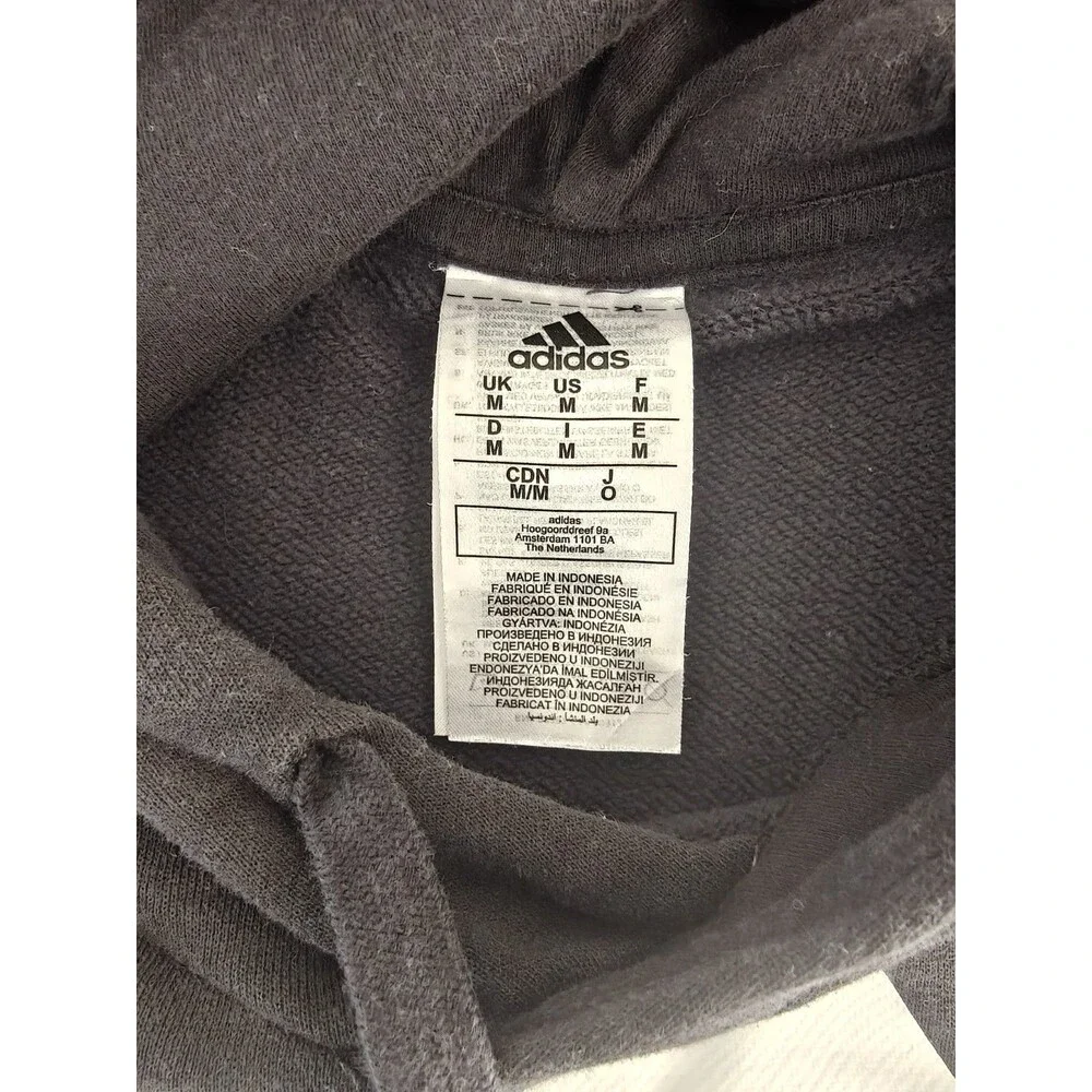 Adidas Hoodie Black Logo Pullover Sweatshirt Men's Medium 3 Stripe